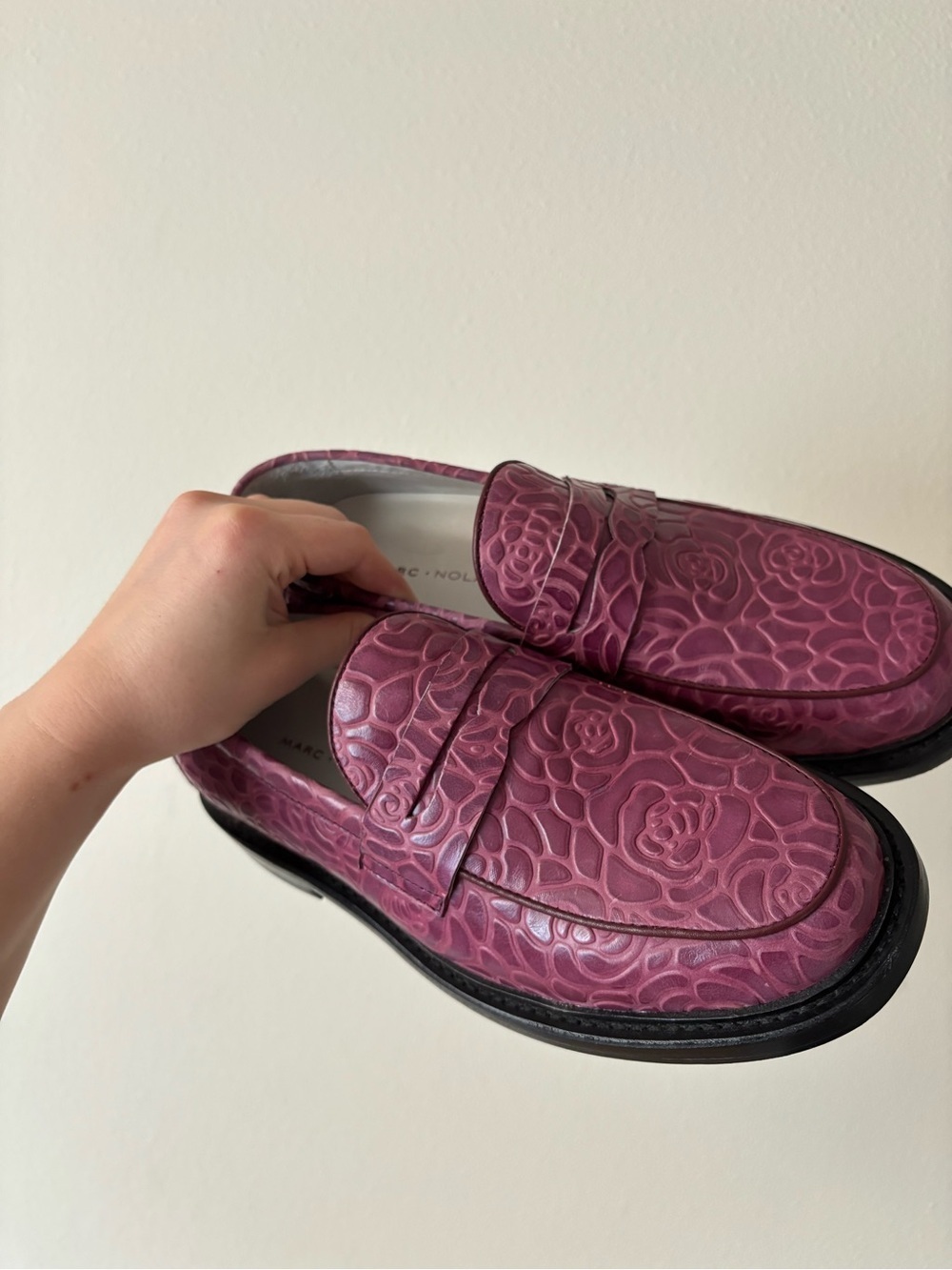 NEW Marc Nolan Calum Men’s Purple Floral Embossed Leather Penny Loafers Size 6